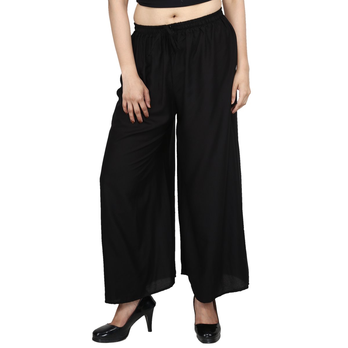 Vastraas Women’s Pure Rayon Plain Palazzo(Size: Free )Black