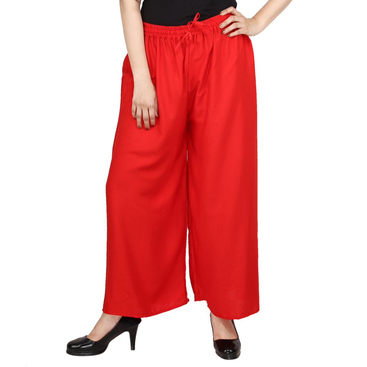Vastraas Women’s Pure Rayon Plain Palazzo(Size: Free)Red