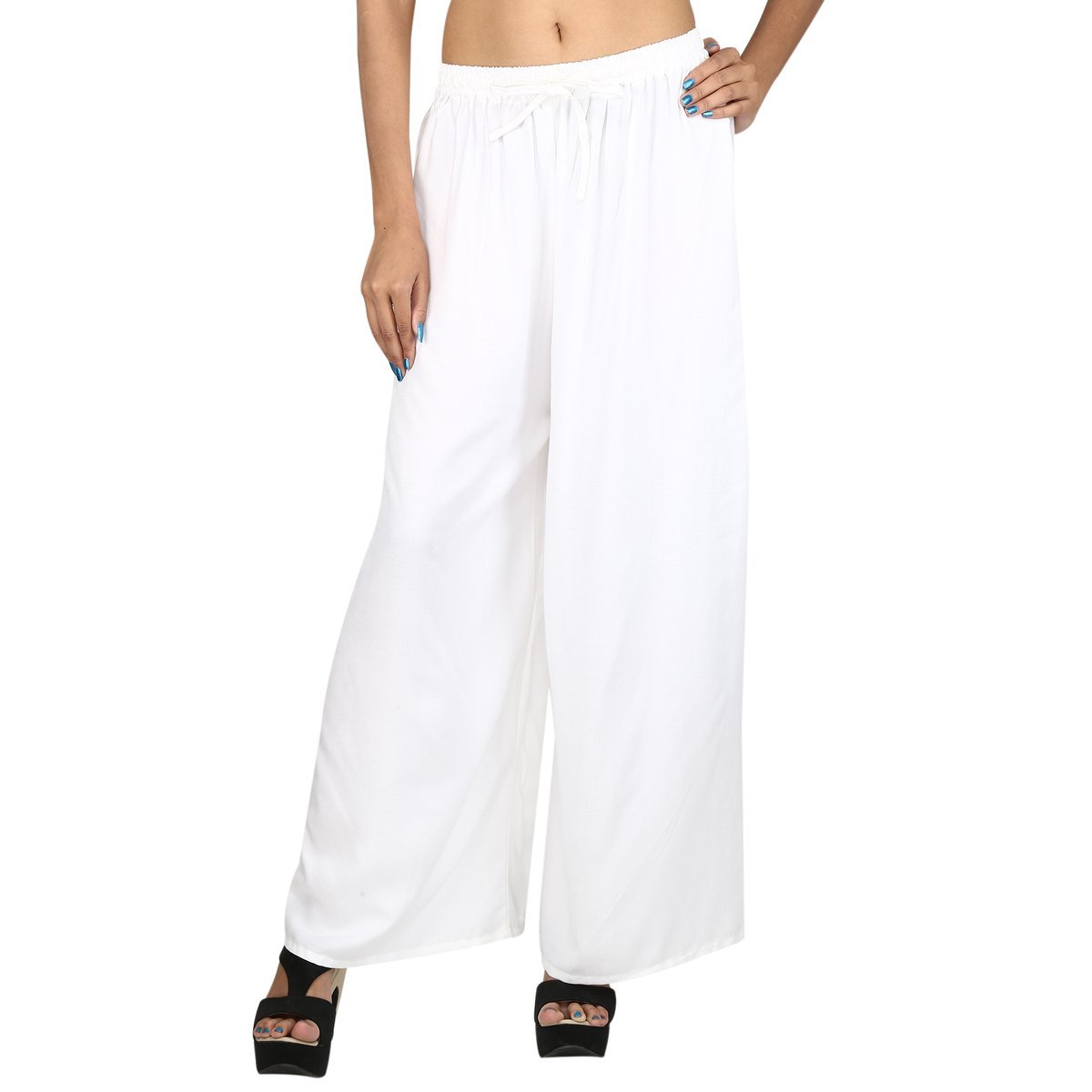 Vastraas Women’s Pure Rayon Plain Palazzo(Size: Free)White