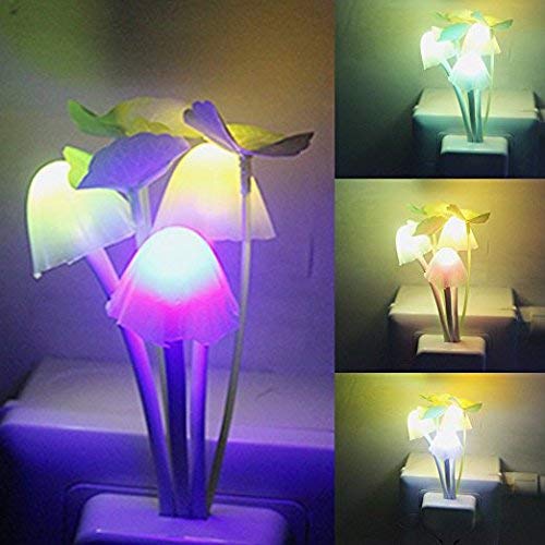 Inditradition Plastic 0.2 W Automatic Colour Changing Mushroom Plant Shape LED Night Light Plug Lamp with Smart Sensor Auto on-off (White) Pack of 2