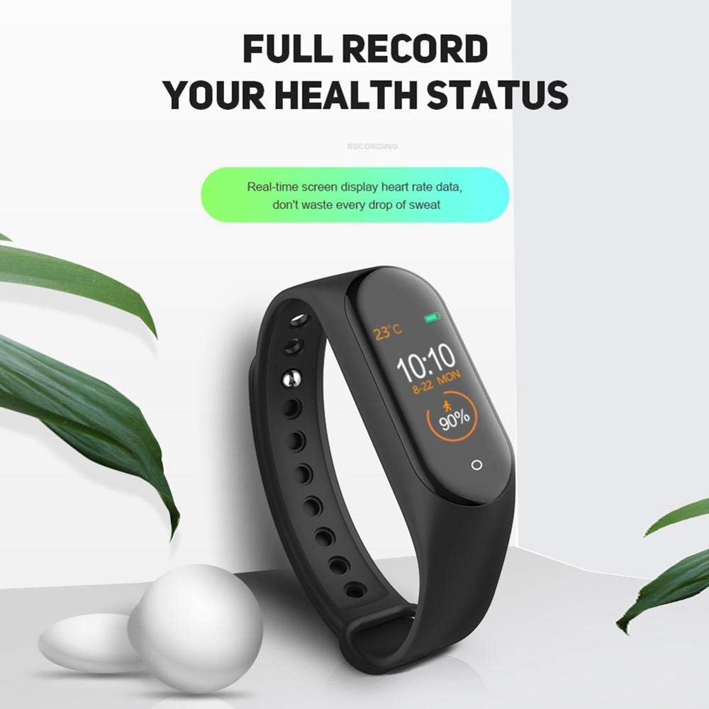 M4 Smart Band Fitness Tracker Watch Heart Rate with Activity Tracker Waterproof Body Functions Like Steps Counter, Calorie Blood Pressure, Heart Rate Monitor OLED Touchscreen (Black)
