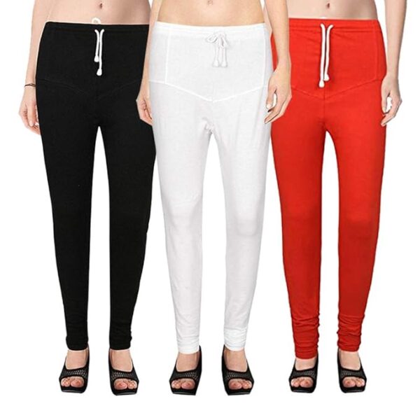 Vastraas Women's Super Cotton Lycra Leggings Combo (Pack of 3 Black, White, Red) - Free Size