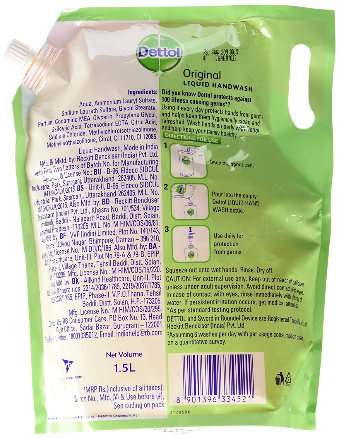 Dettol Original Germ Protection Handwash Liquid Soap Refill, 1500ml