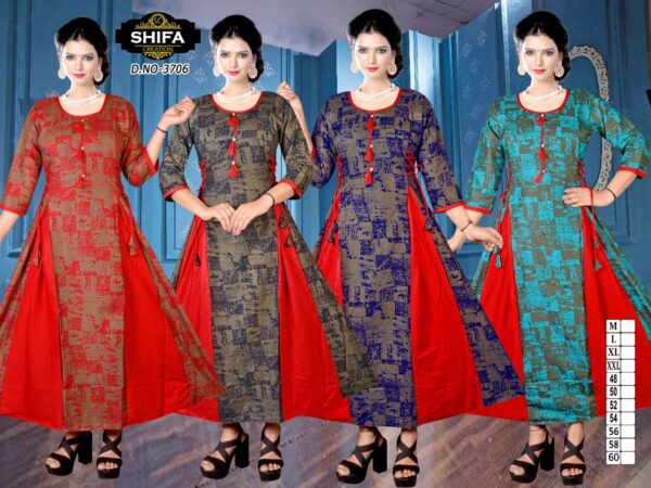 Vastraas Unique Women's Cotton Printed Print Frock Kurti With Dori