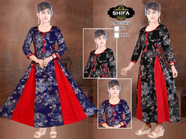 Vastraas Women's Cotton Printed Print Frock Kurti With Dori