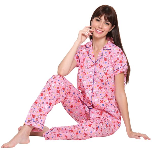 Women Baby pink Printed Night suit