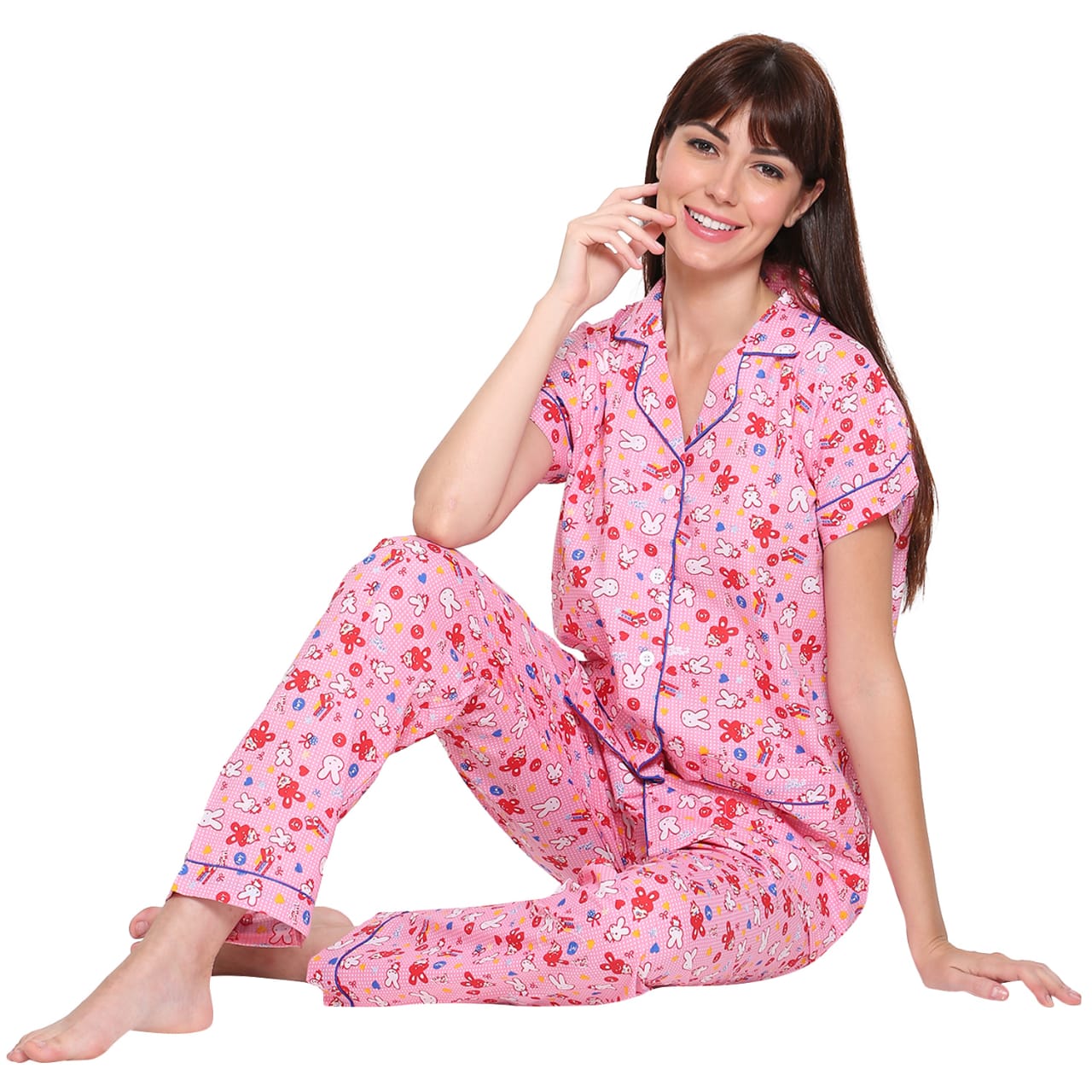 Women Baby pink Printed Night suit