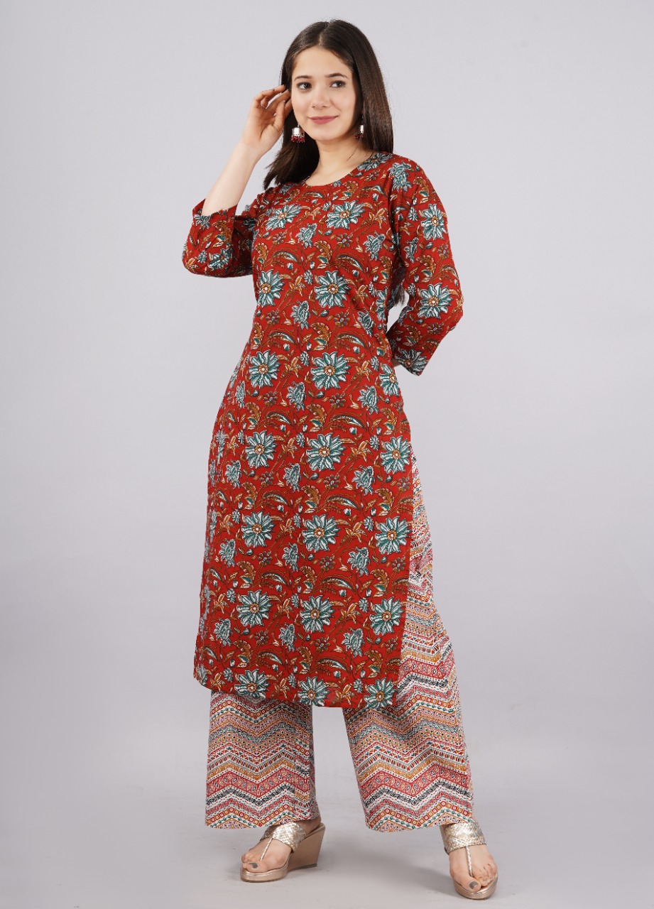 Vastraas Ladies cotton kurti palazzo set