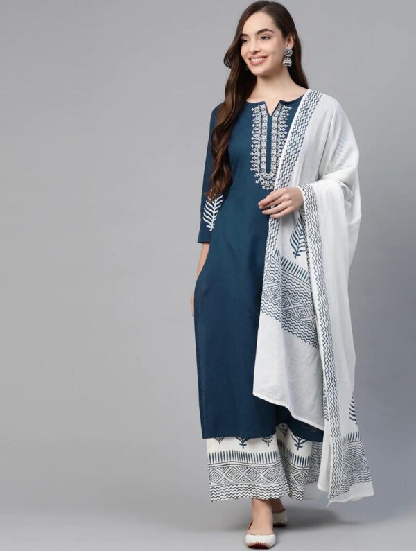 Vastraas Women Reyon printed & Embroidery kurti Plazzo & duppata setWelcome Kit Women`s Basic