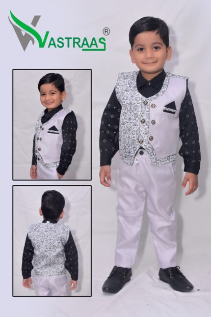 Vastraas kids Ethnic Wear 4 Piece Suit Dress for 1 to 7 Years Boys Clothing Shirt Pant and Blended Set