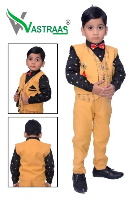 Vastraas kids Ethnic Wear 5 Piece Suit Dress for 1 to 8 Years Boys Clothing Shirt Pant and Blended Waistcoat Set