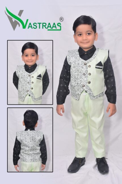 Vastraas kids Ethnic Wear 4 Piece Suit Dress for 1 to 7 Years Boys Clothing Shirt Pant and Blended Set
