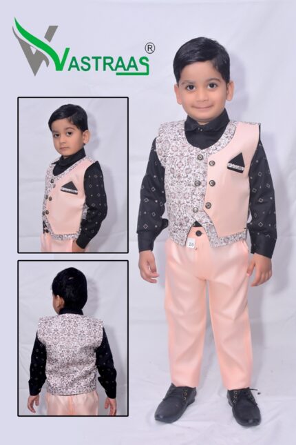 Vastraas kids Ethnic Wear 4 Piece Suit Dress for 1 to 7 Years Boys Clothing Shirt Pant and Blended Set Multicolor
