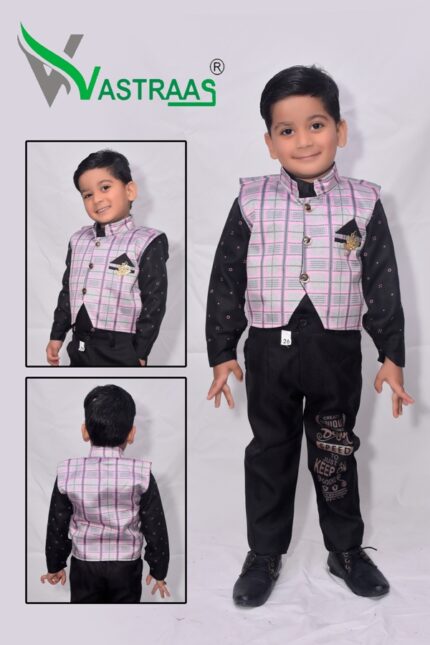 Vastraas Kids 3 Piece Ethnic Wear Baba Suit Set With Shirt Pant with Blended Waistcoat for Boys(Multicolor, Multiple Size)