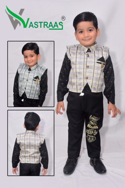 Vastraas Kids 3 Piece Ethnic Wear Baba Suit Set With Shirt Pant with Blended Waistcoat for Boys(Multicolor, Multiple Size)