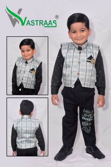 Vastraas Kids 3 Piece Ethnic Wear Baba Suit Set With Shirt Pant with Blended Waistcoat for Boys(Multicolor, Multiple Size)