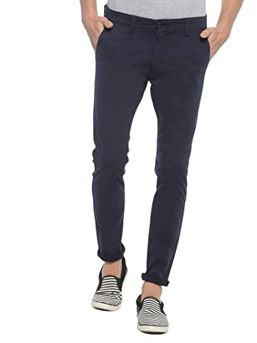 Vastraas Navy Blue Slim Fit Men Cotton Lycra Blend Trousers