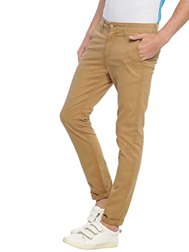 Vastraas Beige Slim Fit Men Cotton Lycra Blend Trousers