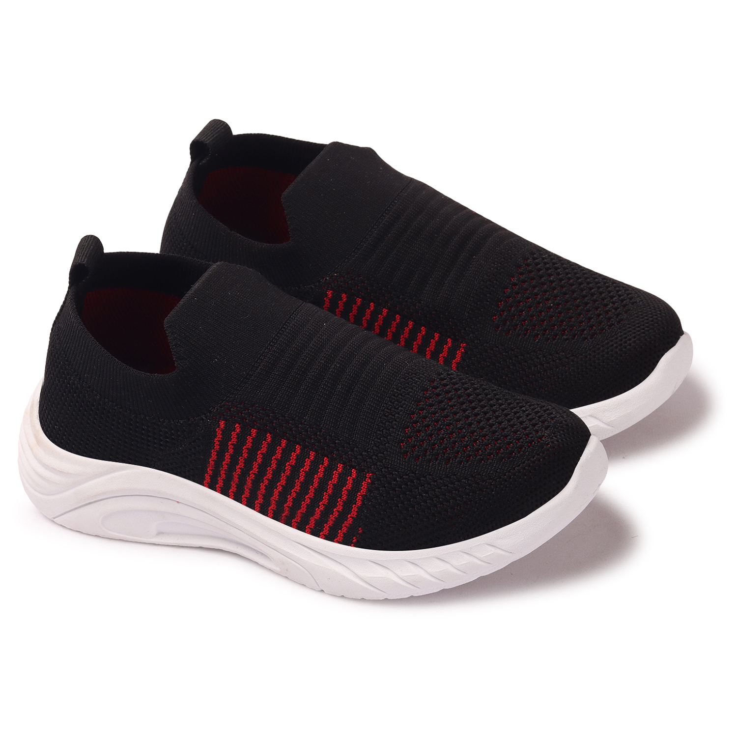 Libero Footwear Shoes Knitted upper Sole-PVC 5 TO 12 YEARS KIDS 2Colour(BK-RED/BK-P.GREEN)