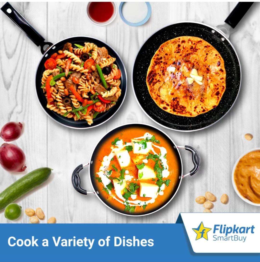 V-Tech Induction Bottom Splatter Finish Cookware Set of 3   (Aluminium, 3 – Piece)