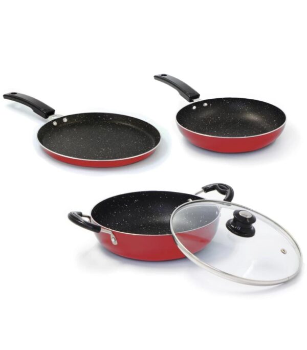 V-Tech Induction Bottom Splatter Finish Cookware Set of 3   (Aluminium, 3 - Piece)